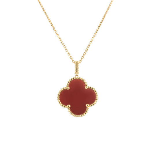 [LumiVibe]CLOVER 25MM NECKLACE GOLD CARNELIAN