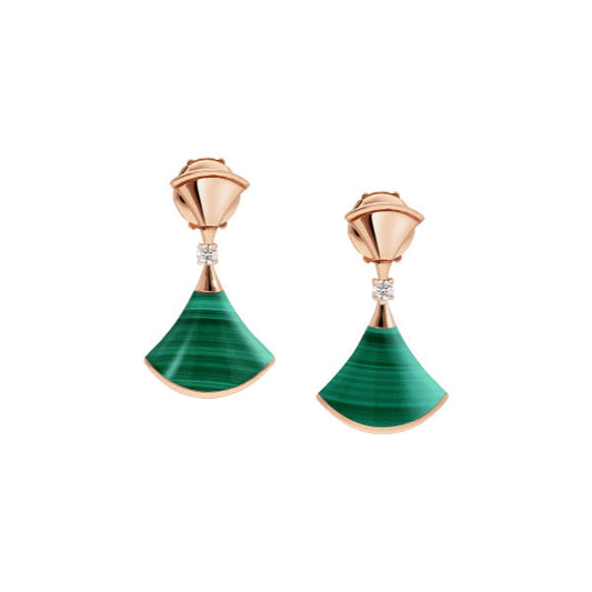 [LumiVibe]DREAM MALACHITE PINK GOLD EARRINGS