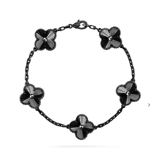 [LumiVibe]CLOVER 5 MOTIF BLACK BRACELET