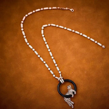 [LumiVibe jewelrys]NEW BLACK CIRCLE PANTHER FULL DIAMOND NECKLACE