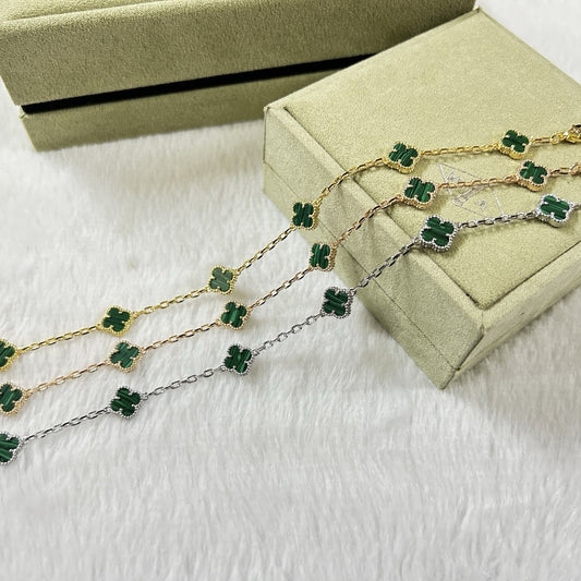 [LumiVibe]CLOVER 6 MOTIF MALACHITE BRACELET