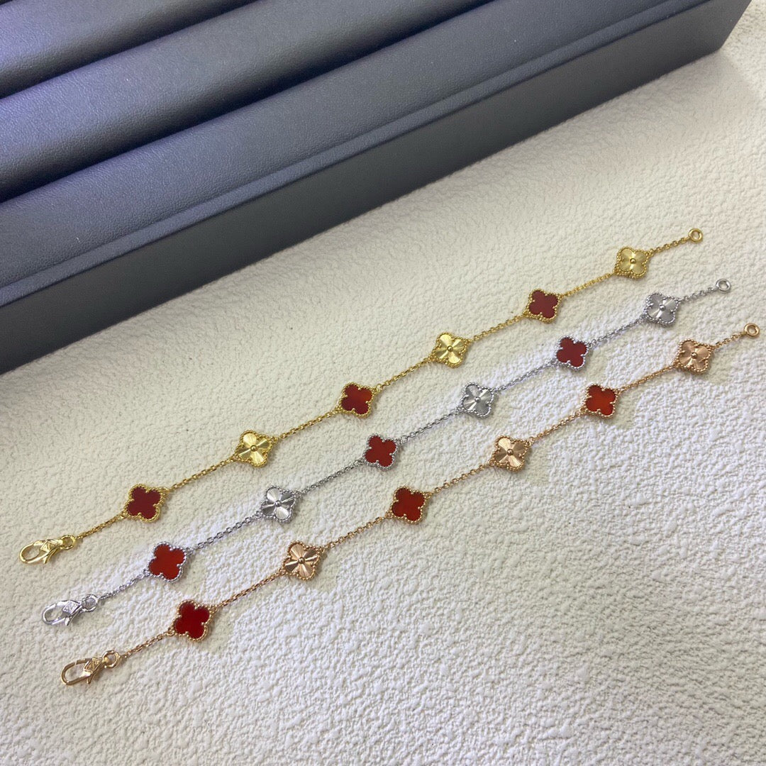 [LumiVibe]CLOVER 6 MOTIF RED AGATE LASER BRACELET