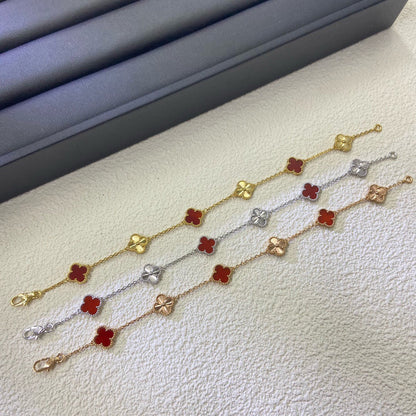 [LumiVibe]CLOVER 6 MOTIF RED AGATE LASER BRACELET