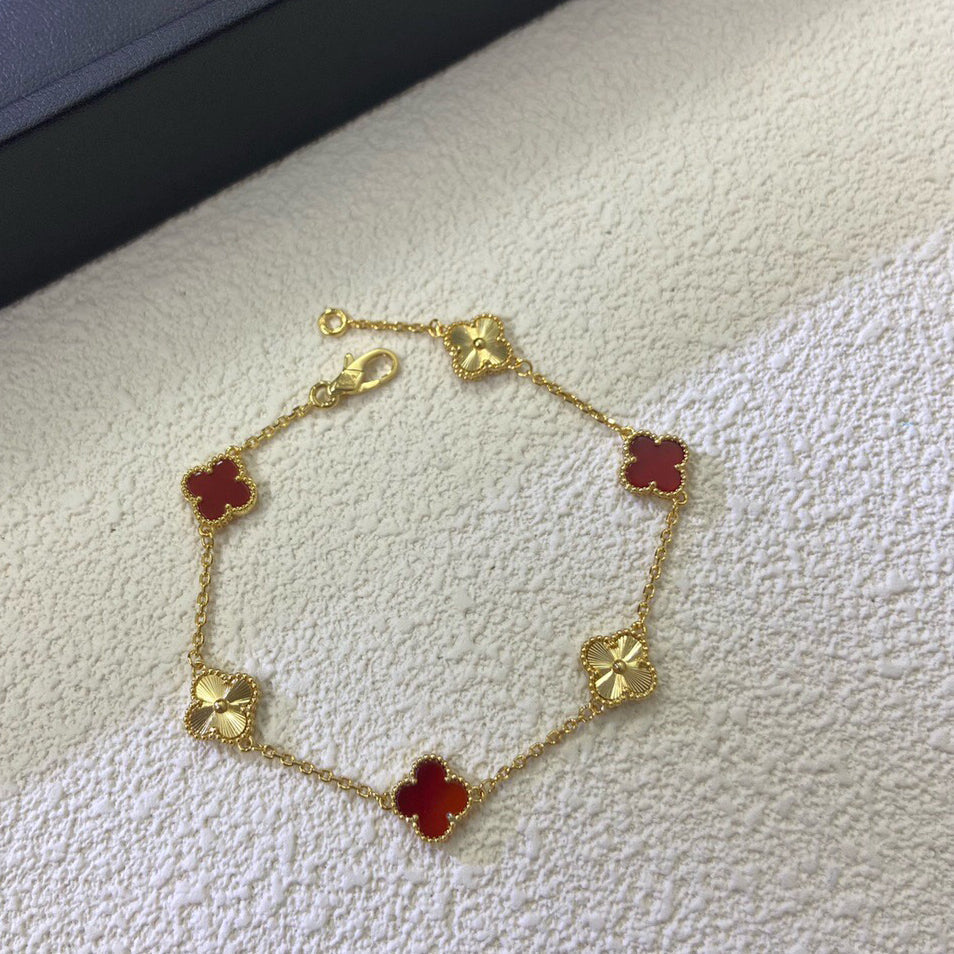 [LumiVibe]CLOVER 6 MOTIF RED AGATE LASER BRACELET