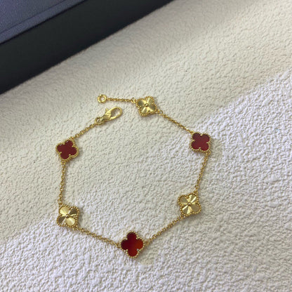 [LumiVibe]CLOVER 6 MOTIF RED AGATE LASER BRACELET