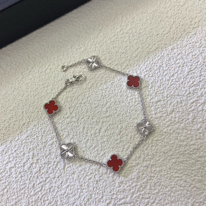 [LumiVibe]CLOVER 6 MOTIF RED AGATE LASER BRACELET