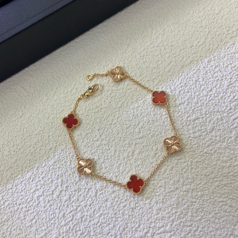 [LumiVibe]CLOVER 6 MOTIF RED AGATE LASER BRACELET