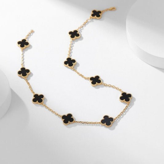 [LumiVibe]CLOVER 10 MOTIFS ONYX NECKLACE