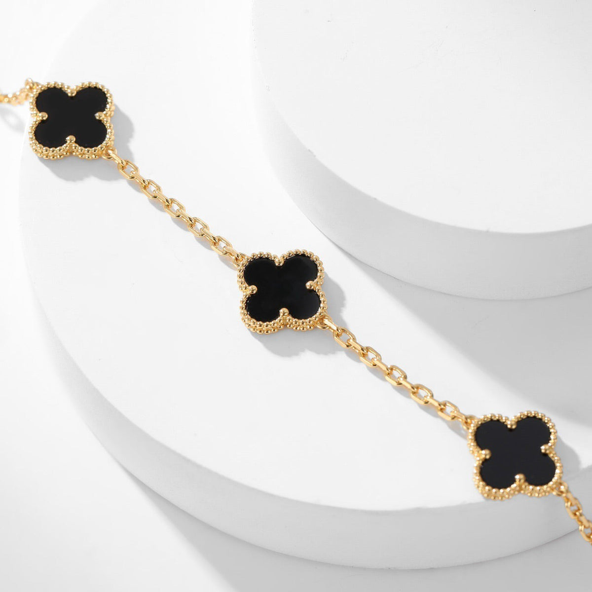 [LumiVibe]CLOVER 10 MOTIFS ONYX NECKLACE
