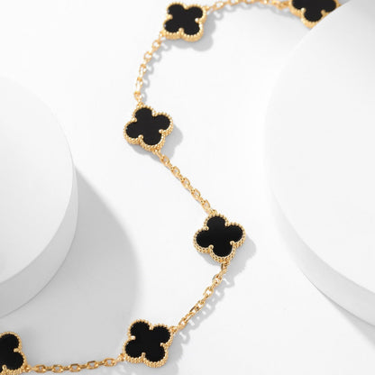 [LumiVibe]CLOVER 10 MOTIFS ONYX NECKLACE