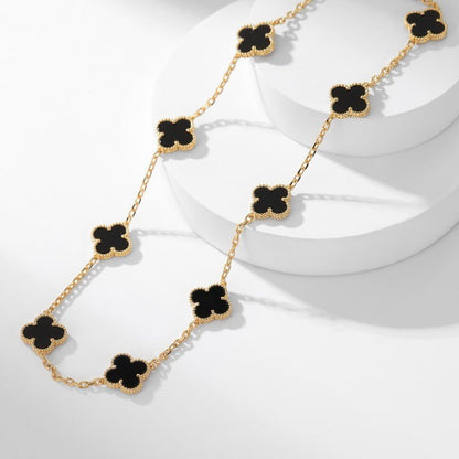 [LumiVibe]CLOVER 10 MOTIFS ONYX NECKLACE