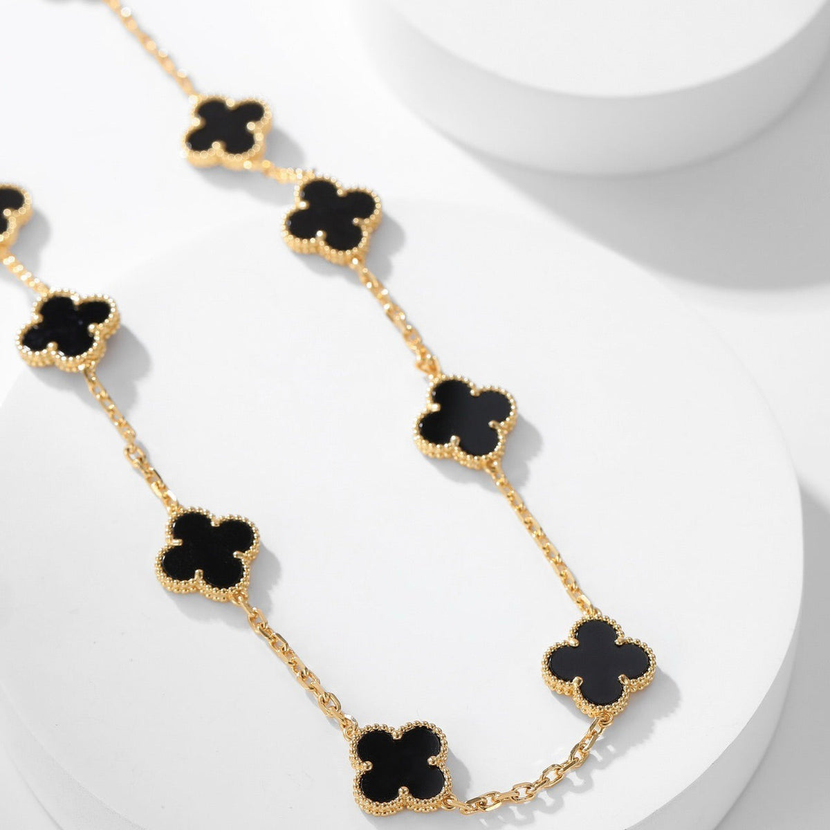 [LumiVibe]CLOVER 10 MOTIFS ONYX NECKLACE