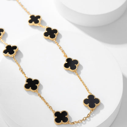 [LumiVibe]CLOVER 10 MOTIFS ONYX NECKLACE
