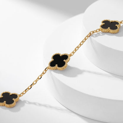 [LumiVibe]CLOVER 10 MOTIFS ONYX NECKLACE
