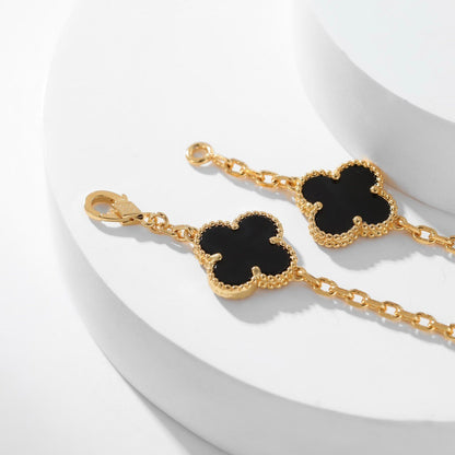 [LumiVibe]CLOVER 10 MOTIFS ONYX NECKLACE