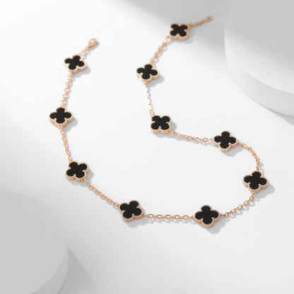 [LumiVibe]CLOVER 10 MOTIFS ONYX NECKLACE