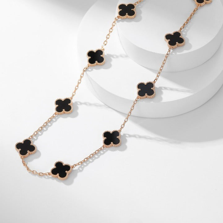 [LumiVibe]CLOVER 10 MOTIFS ONYX NECKLACE