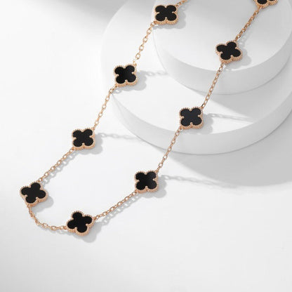 [LumiVibe]CLOVER 10 MOTIFS ONYX NECKLACE