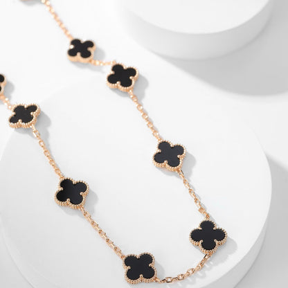 [LumiVibe]CLOVER 10 MOTIFS ONYX NECKLACE