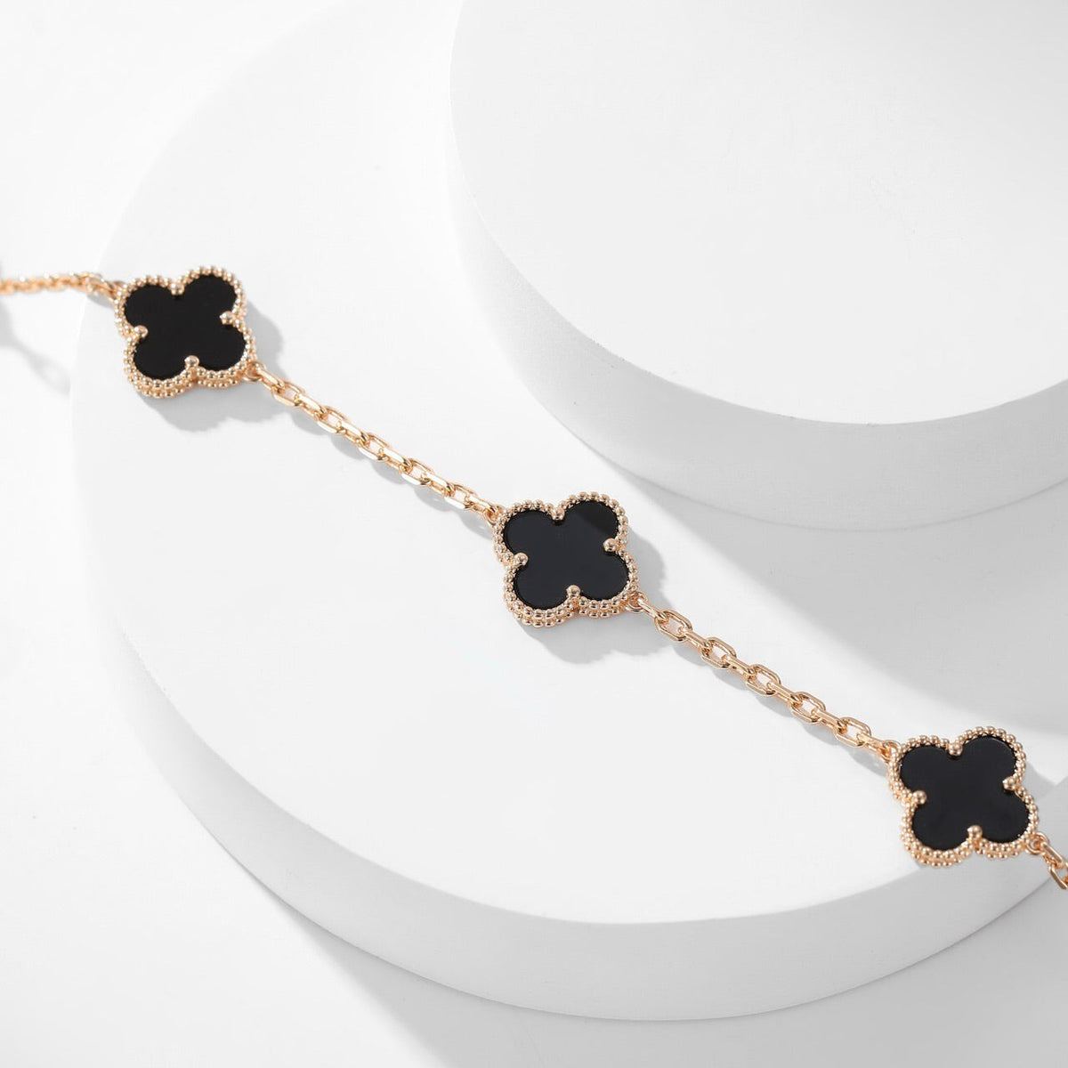 [LumiVibe]CLOVER 10 MOTIFS ONYX NECKLACE