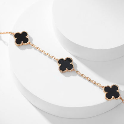 [LumiVibe]CLOVER 10 MOTIFS ONYX NECKLACE