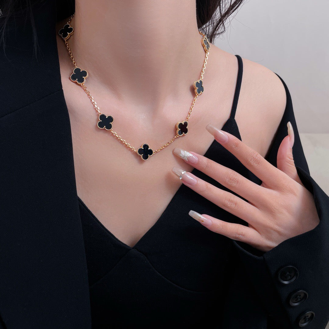 [LumiVibe]CLOVER 10 MOTIFS ONYX NECKLACE