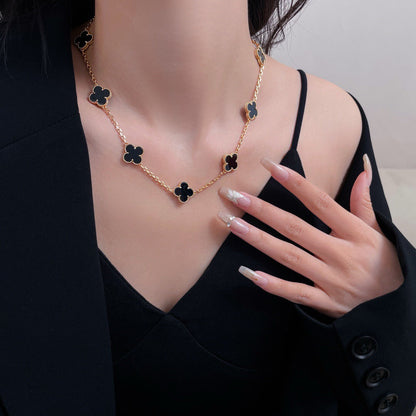 [LumiVibe]CLOVER 10 MOTIFS ONYX NECKLACE
