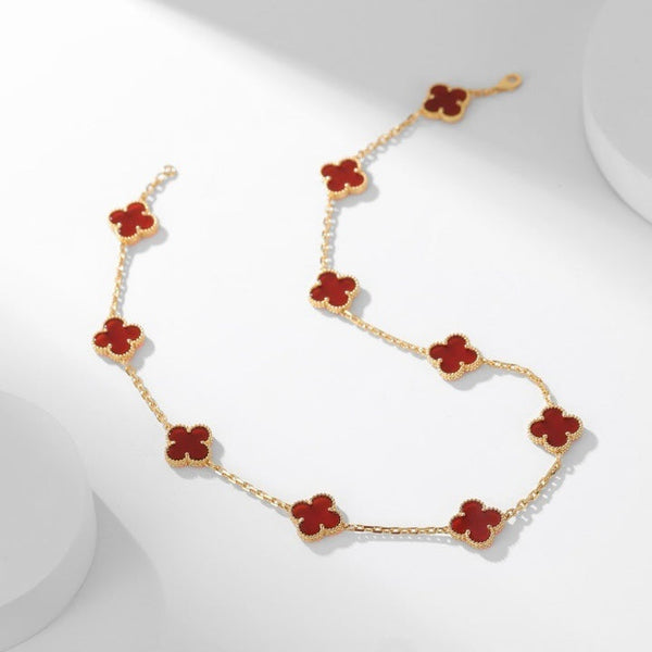 [LumiVibe]CLOVER 10 MOTIFS CARNELIAN NECKLACE