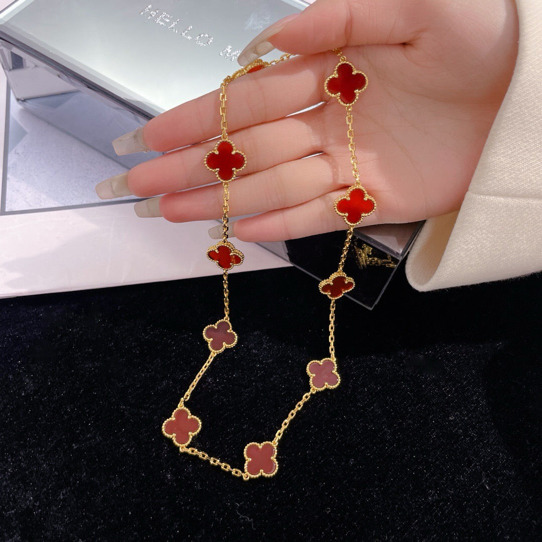 [LumiVibe]CLOVER 10 MOTIFS CARNELIAN NECKLACE