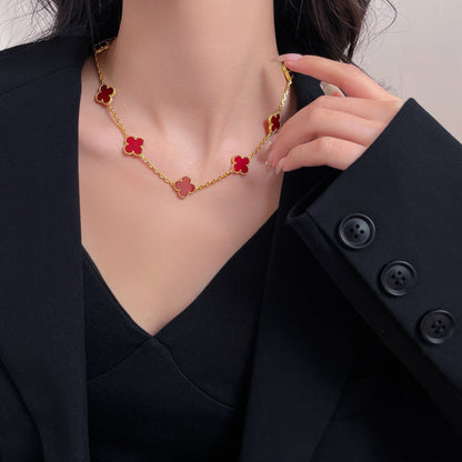 [LumiVibe]CLOVER 10 MOTIFS CARNELIAN NECKLACE