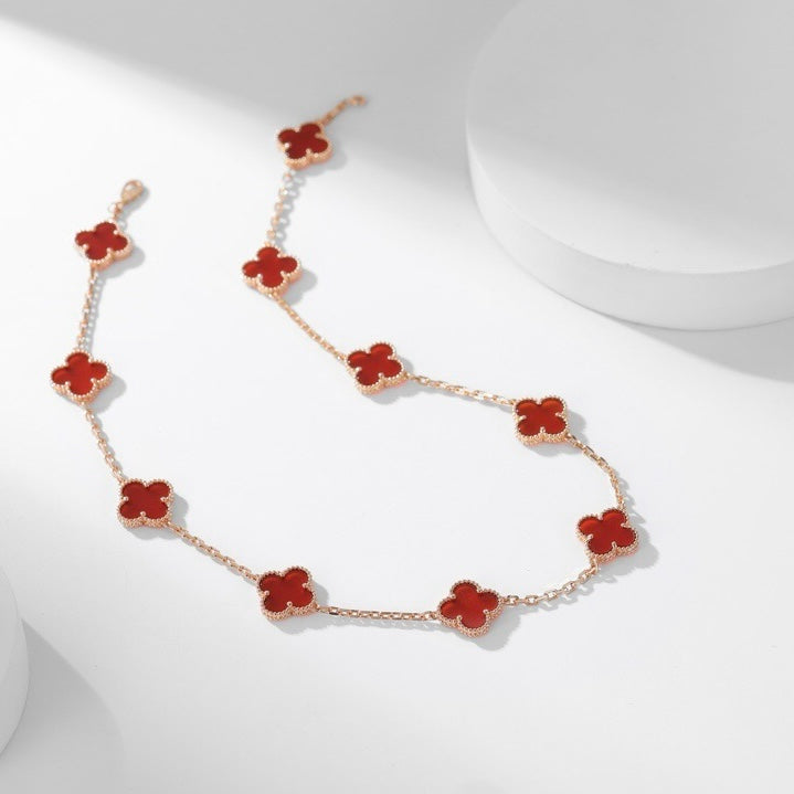 [LumiVibe]CLOVER 10 MOTIFS CARNELIAN NECKLACE