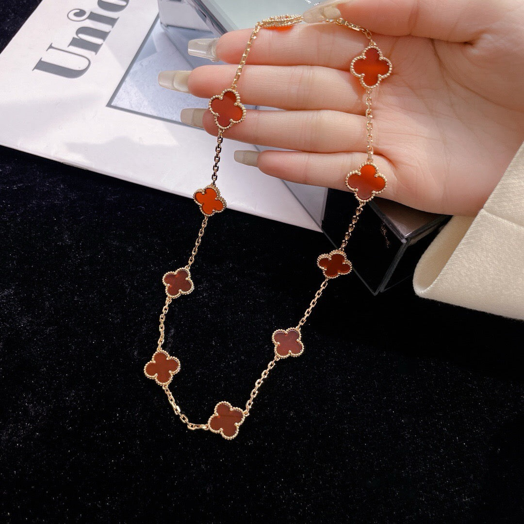 [LumiVibe]CLOVER 10 MOTIFS CARNELIAN NECKLACE