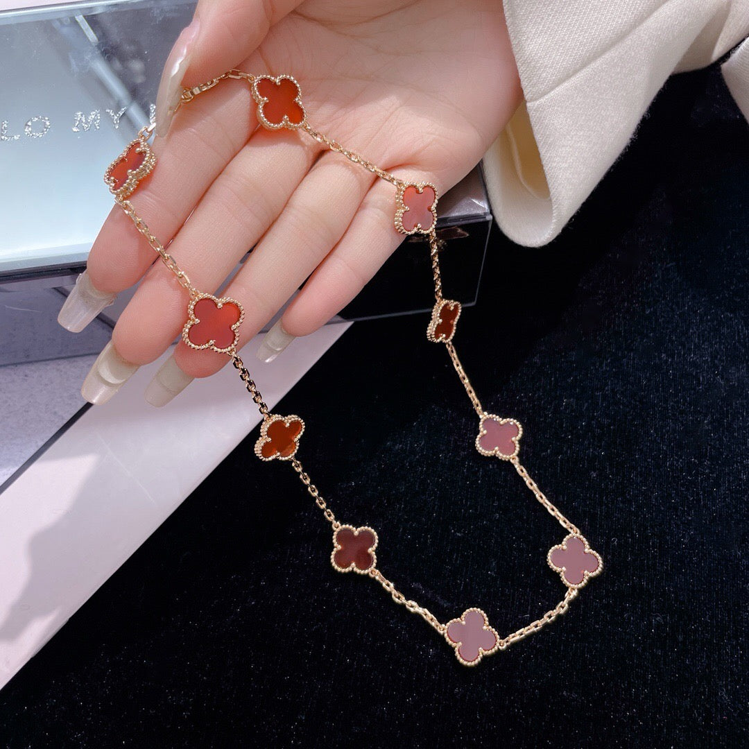 [LumiVibe]CLOVER 10 MOTIFS CARNELIAN NECKLACE