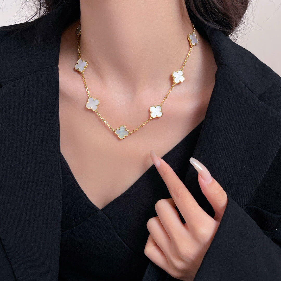 [LumiVibe]CLOVER 10 MOTIFS WHITE MOTHER OF PEARL NECKLACE