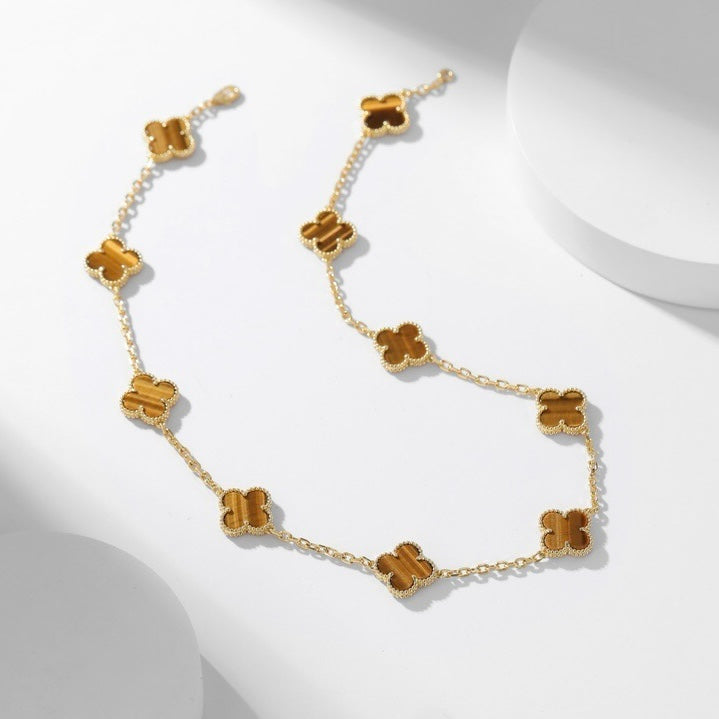 [LumiVibe]CLOVER 10 MOTIFS TIGER EYE NECKLACE