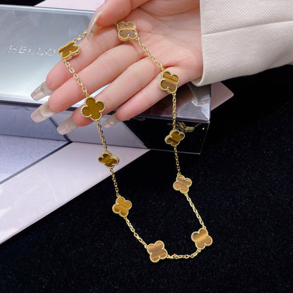 [LumiVibe]CLOVER 10 MOTIFS TIGER EYE NECKLACE