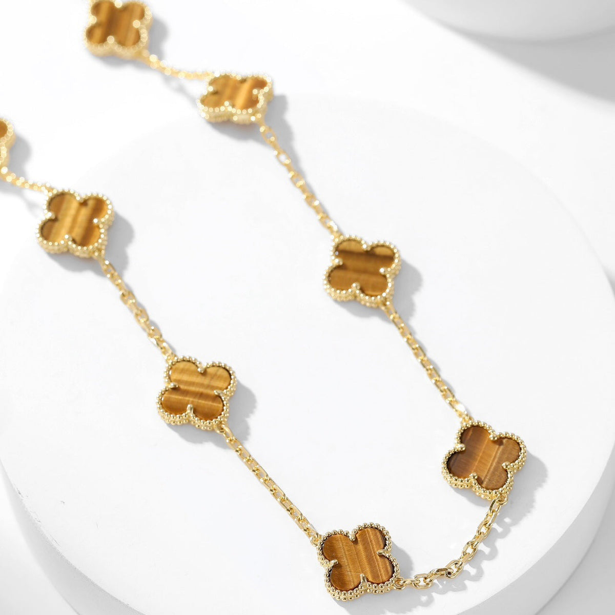 [LumiVibe]CLOVER 10 MOTIFS TIGER EYE NECKLACE