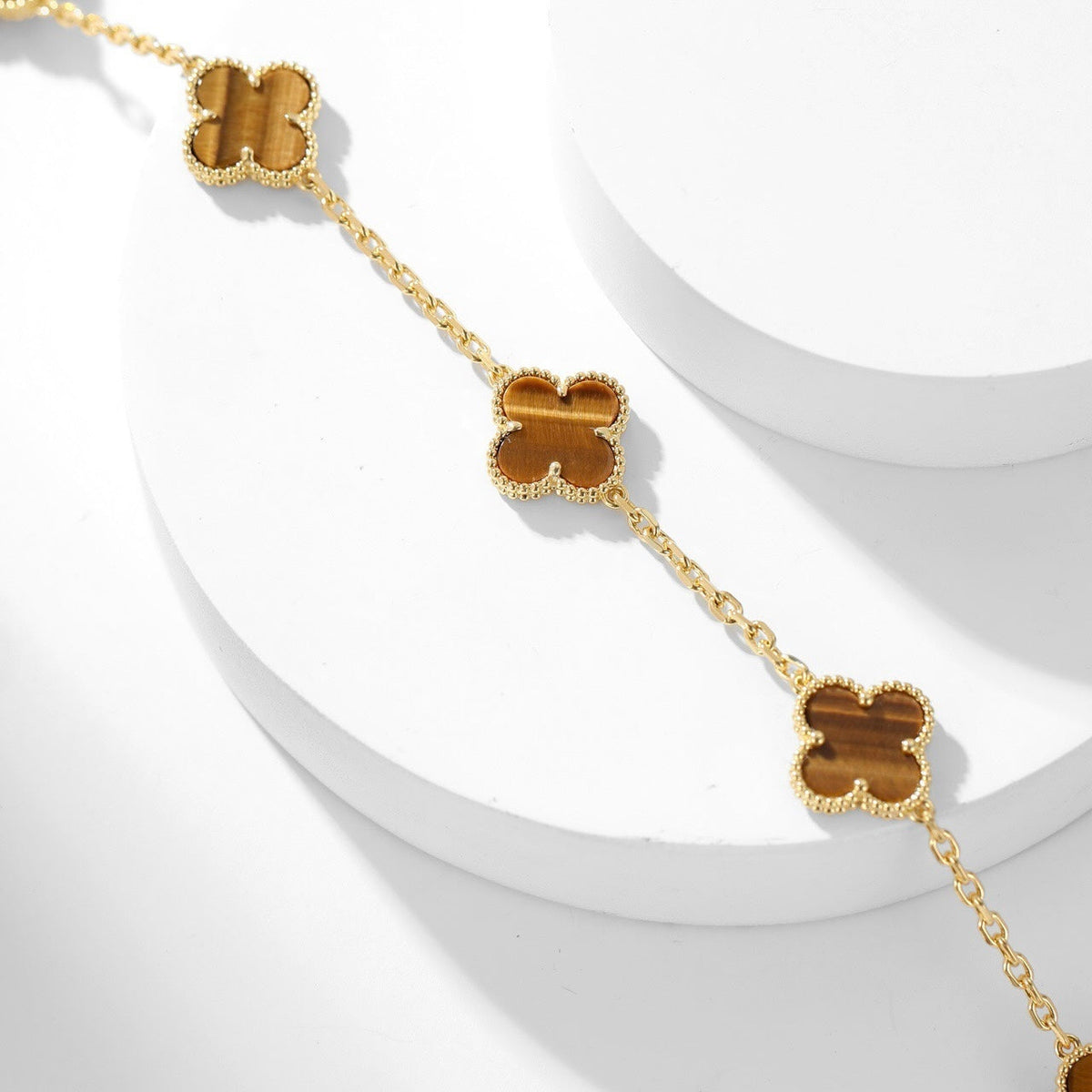 [LumiVibe]CLOVER 10 MOTIFS TIGER EYE NECKLACE