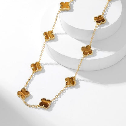 [LumiVibe]CLOVER 10 MOTIFS TIGER EYE NECKLACE