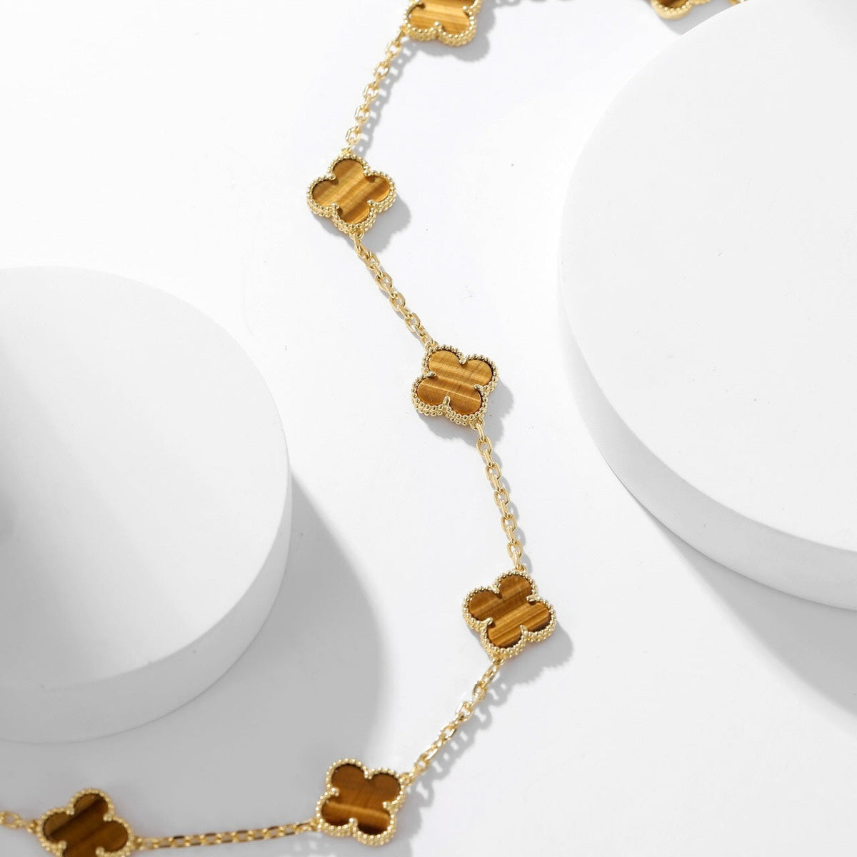 [LumiVibe]CLOVER 10 MOTIFS TIGER EYE NECKLACE