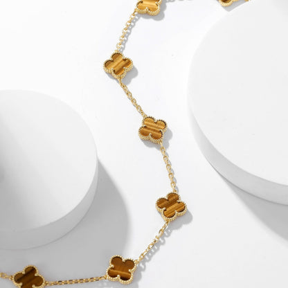 [LumiVibe]CLOVER 10 MOTIFS TIGER EYE NECKLACE