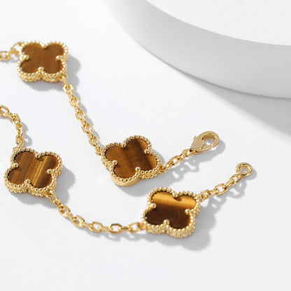 [LumiVibe]CLOVER 10 MOTIFS TIGER EYE NECKLACE