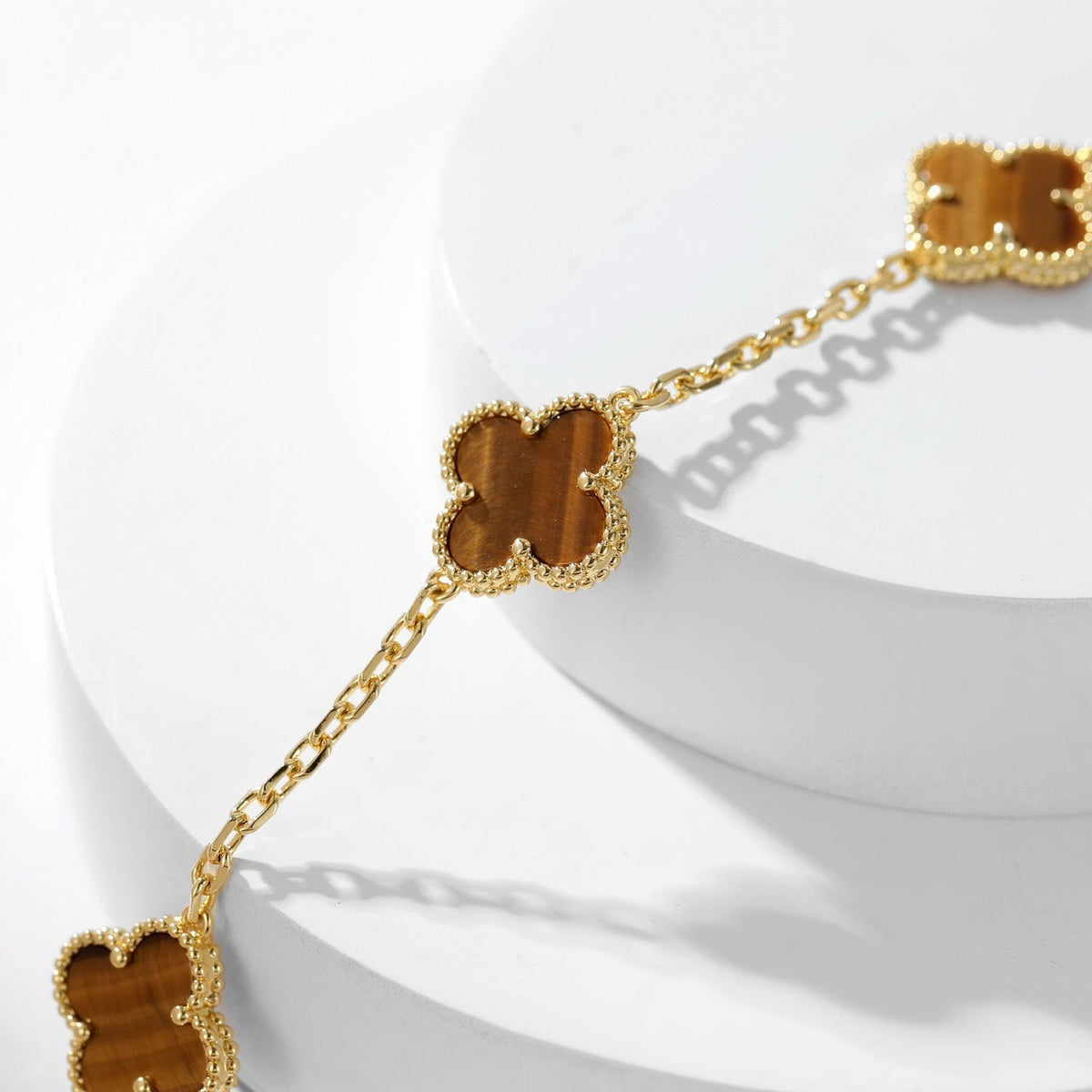 [LumiVibe]CLOVER 10 MOTIFS TIGER EYE NECKLACE