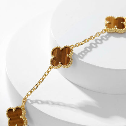 [LumiVibe]CLOVER 10 MOTIFS TIGER EYE NECKLACE