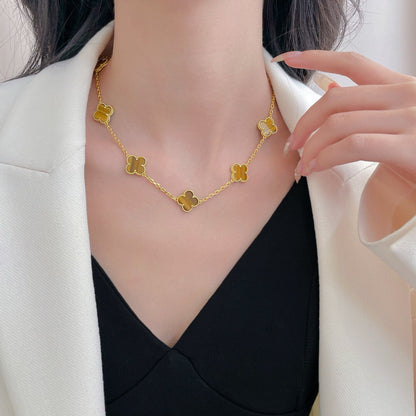 [LumiVibe]CLOVER 10 MOTIFS TIGER EYE NECKLACE