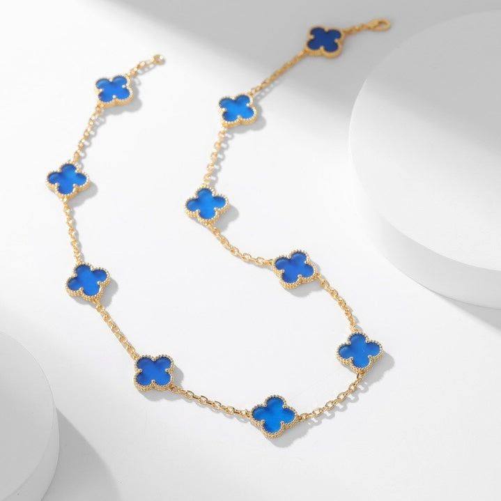 [LumiVibe]CLOVER 10 MOTIFS BLUE AGATE NECKLACE