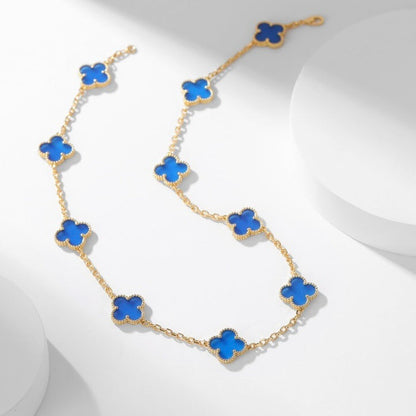 [LumiVibe]CLOVER 10 MOTIFS BLUE AGATE NECKLACE