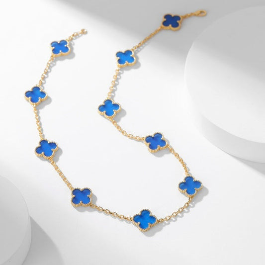 [LumiVibe]CLOVER 10 MOTIFS BLUE AGATE NECKLACE