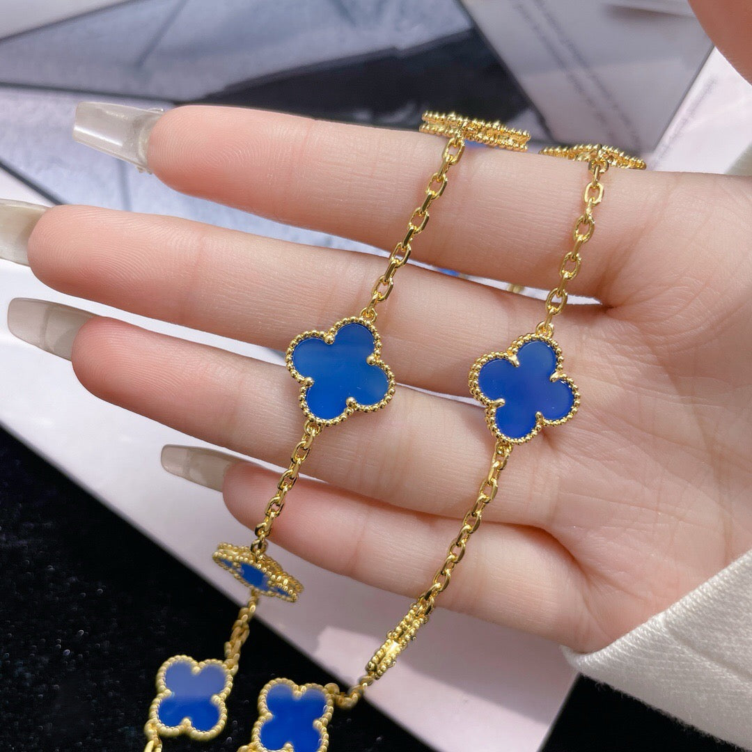 [LumiVibe]CLOVER 10 MOTIFS BLUE AGATE NECKLACE