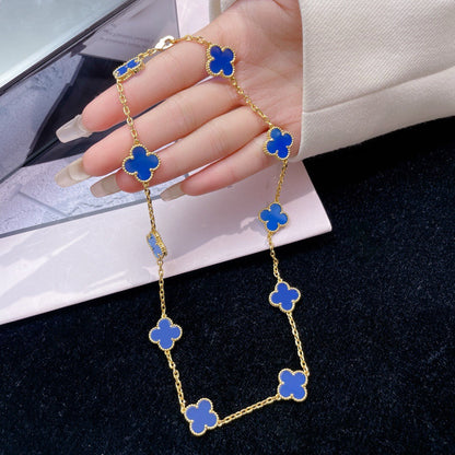 [LumiVibe]CLOVER 10 MOTIFS BLUE AGATE NECKLACE